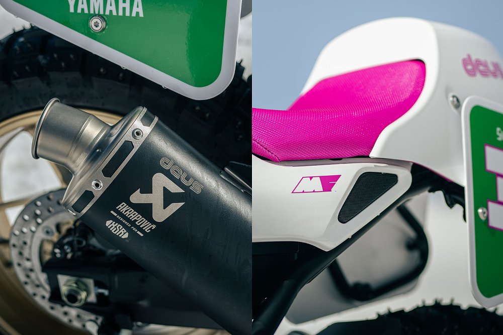 close views of the exhaust and the pink seat