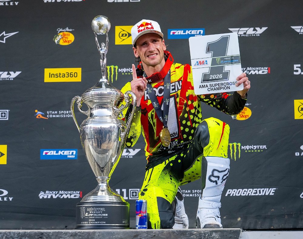 Roczen gets a bit choked up as he holds his #1 plate