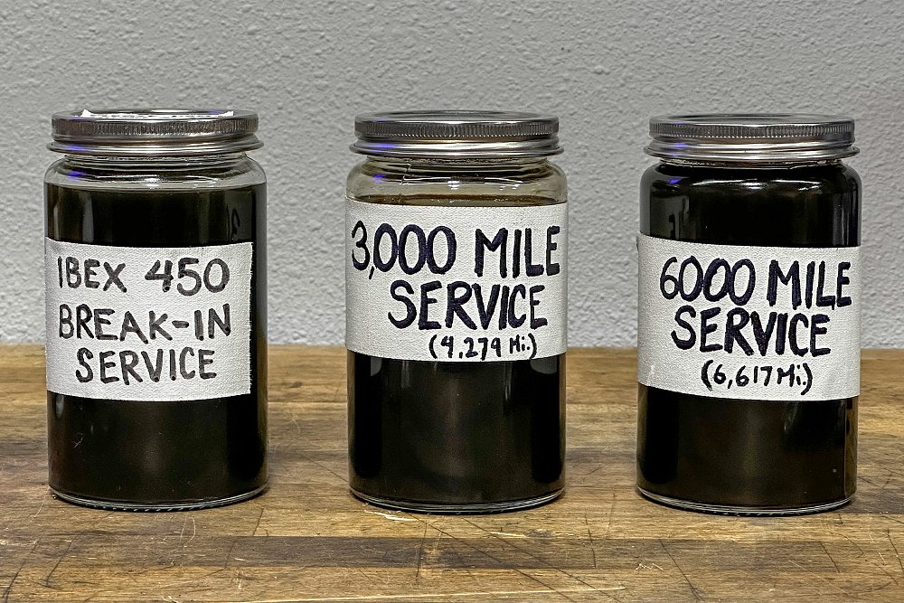 A close-up of three oil samples collected from the Ibex 450.