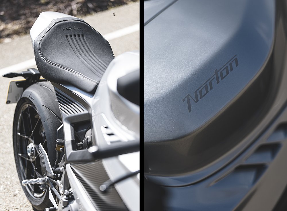 two photos, one a view from the front of the bodywork and seat and the other a close view of vents in the bodywork