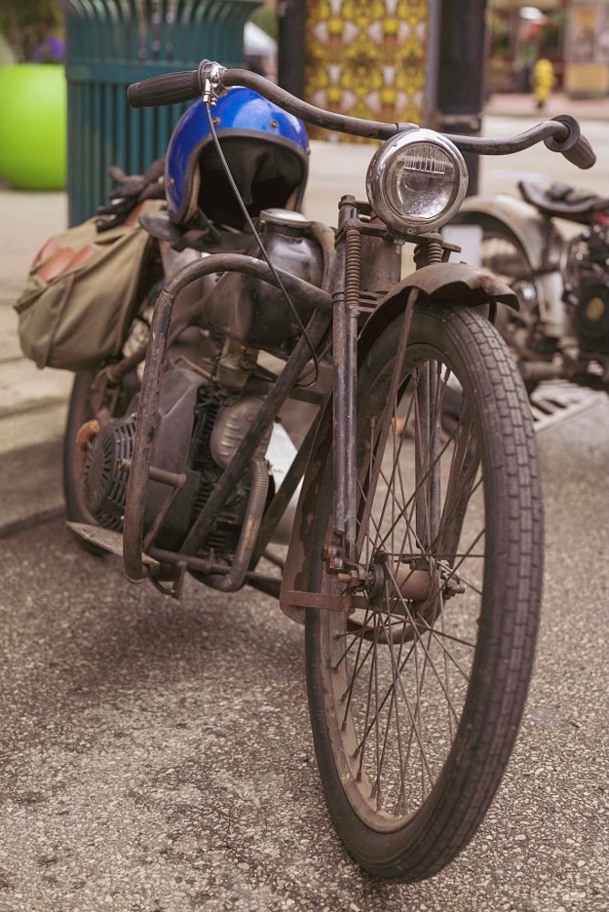 Ben's rusty, antique motorcycle