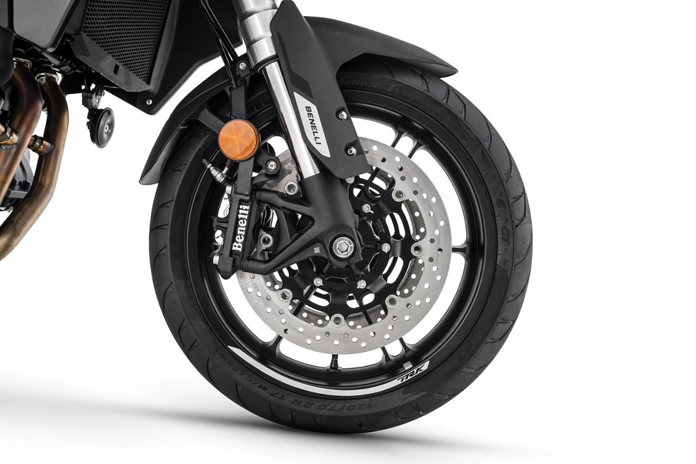 studio photo of the front wheel and brakes