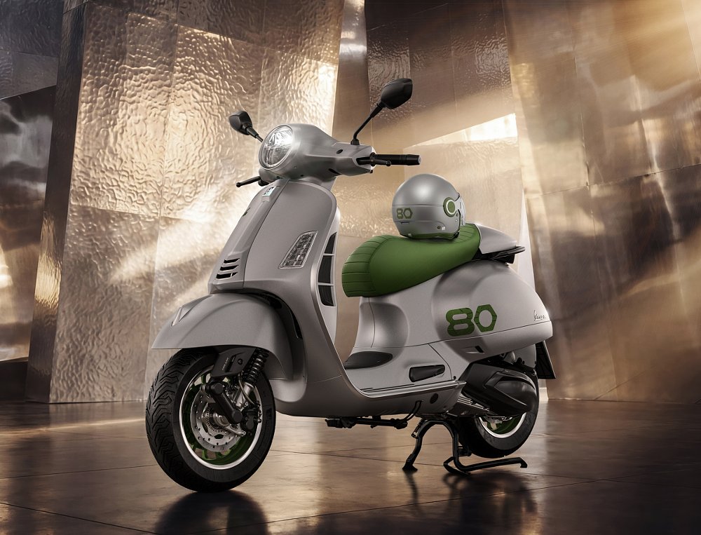 silver scooter with '80' insignia