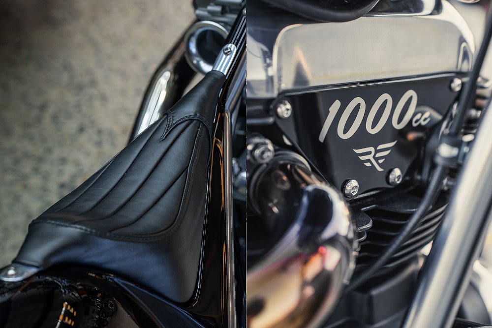 two photos, details of the seat and the engine