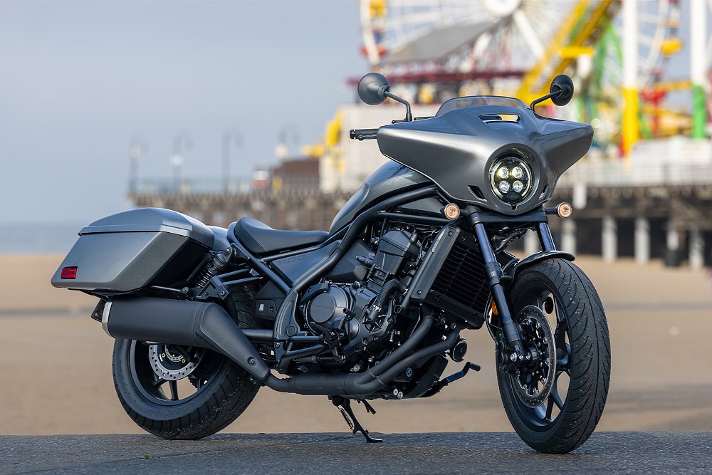 The Rebel 1100T staged on the Santa Monica beach path.