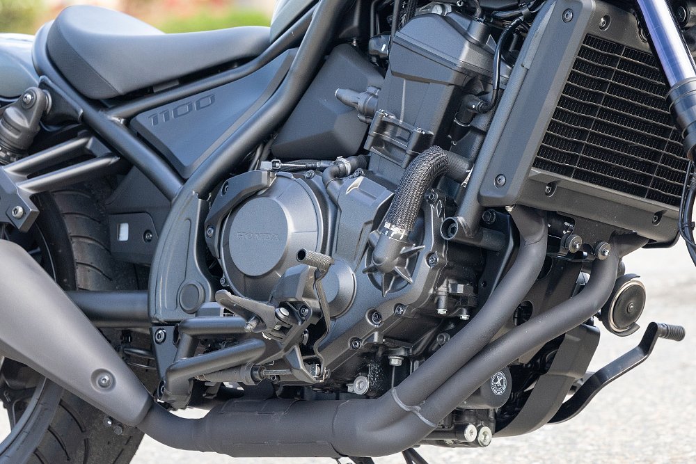 A close up of the Rebel 1100T's 1,084 cc parallel-twin engine.
