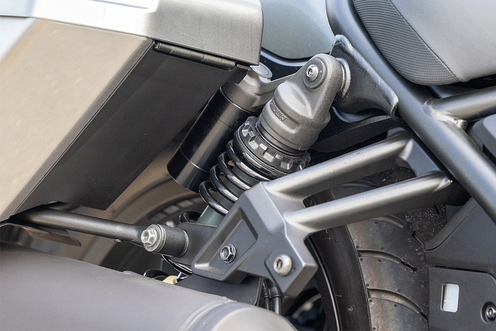 A close up of the Rebel 1100T's right rear shock.