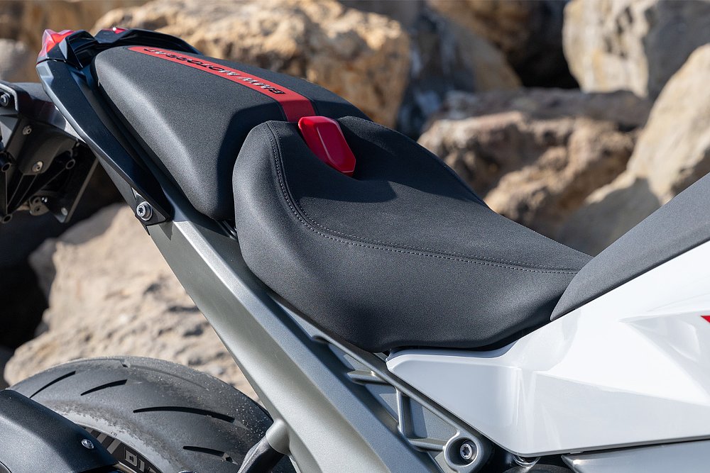 A close up of the R 1300 R's amply padded seat.