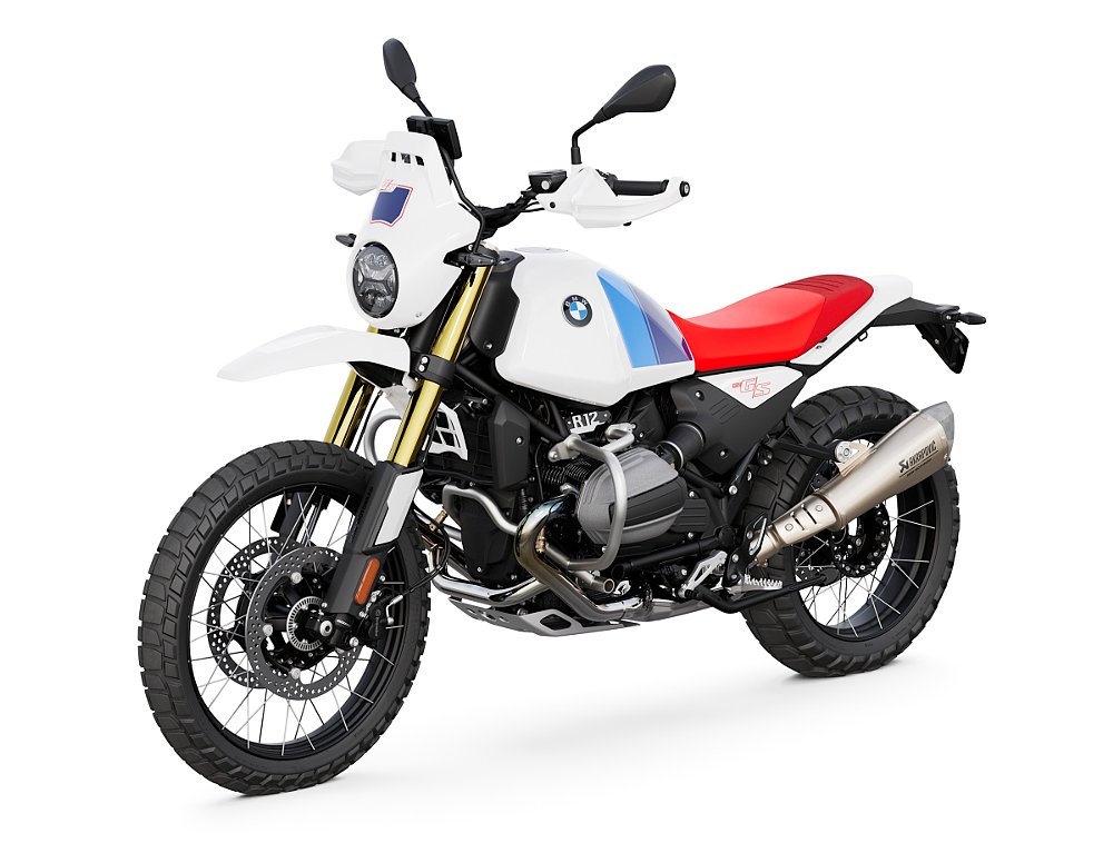 studio photo of the BMW R 12 G/S in white with blue and red accents