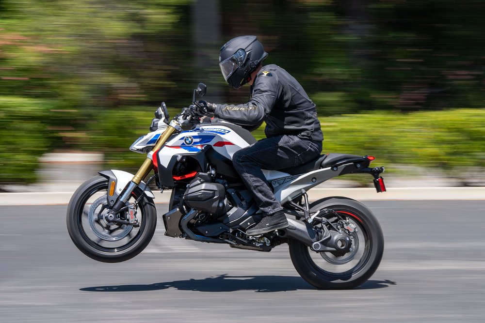 BMW's R 1300 R doing a wheelie.