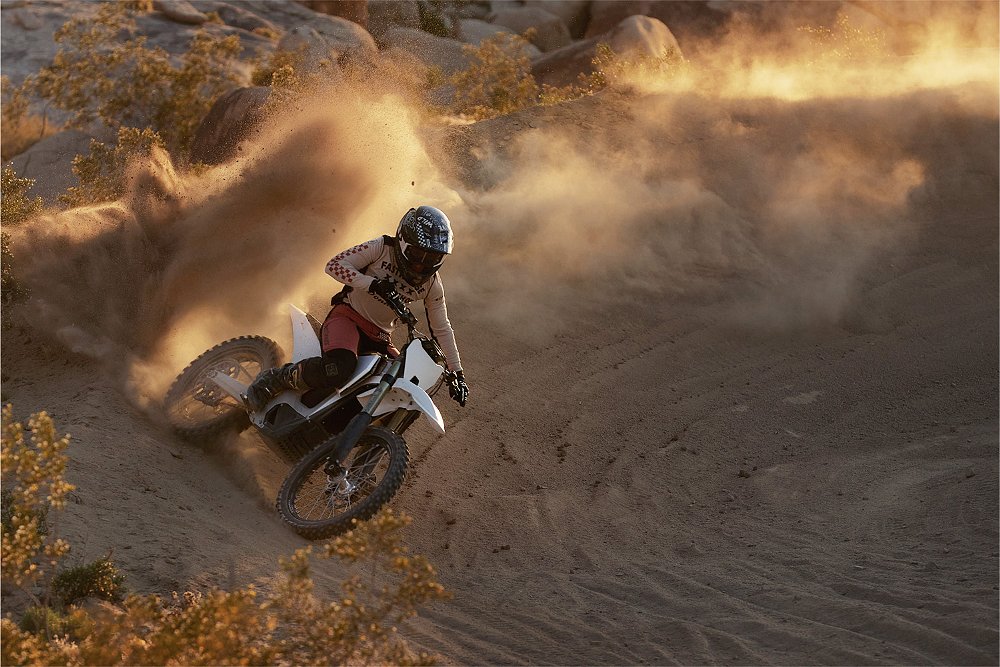 An off-road rider whips the Bonnell 805 RX around a berm.
