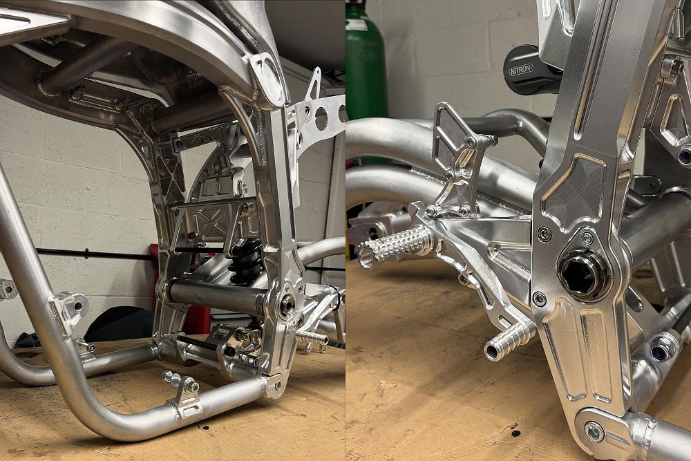 close views of the aluminum frame without the engine installed