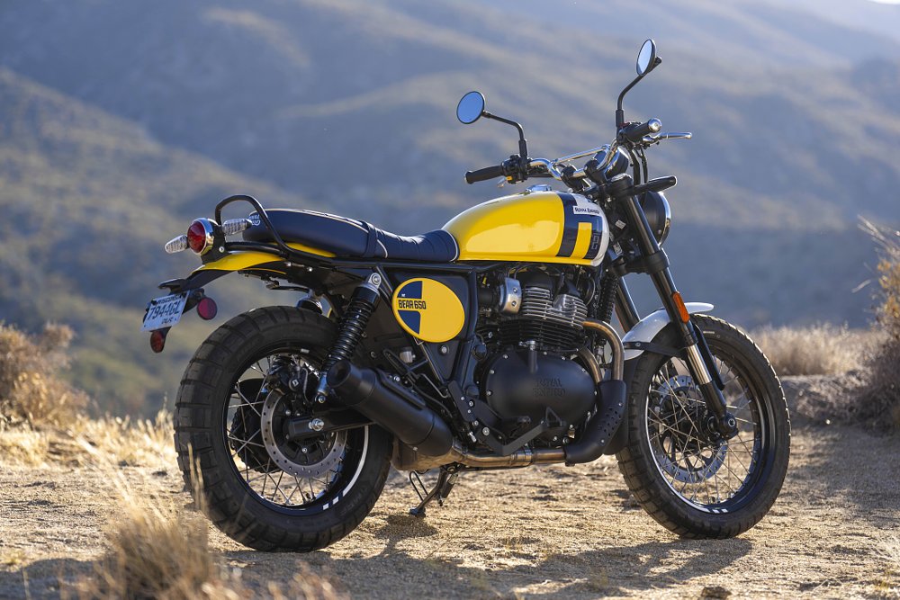 2026 Royal Enfield INT Bear 650 parked in a grassy desert.