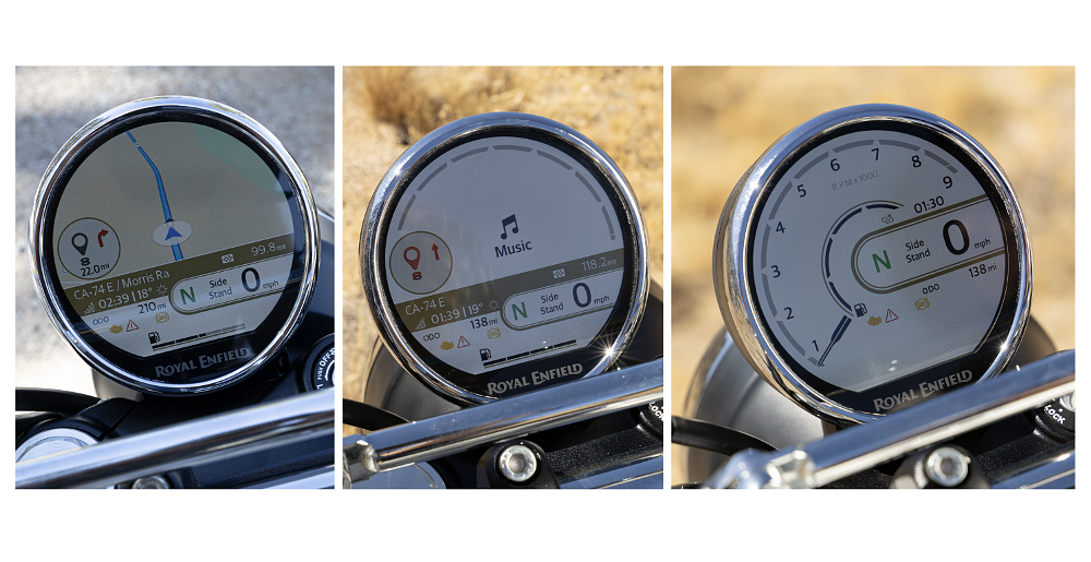 2026 Royal Enfield INT Bear 650 TFT dash display options.