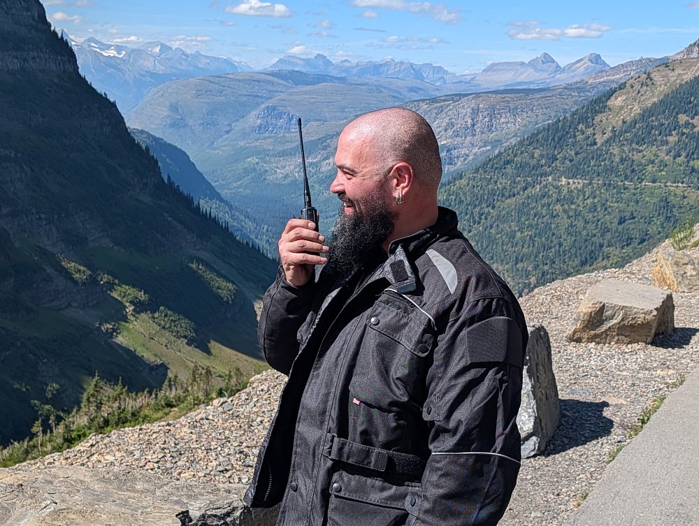 Lemmy at the overlook talking on his portable radio