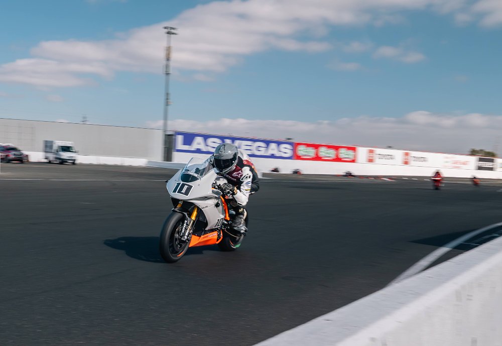 Lightfighter V3-RS riding down the front straightaway at Sonoma Raceway.