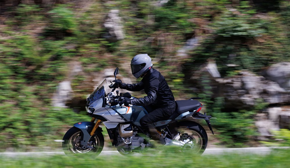 rider on the road on a Mandello V100 S