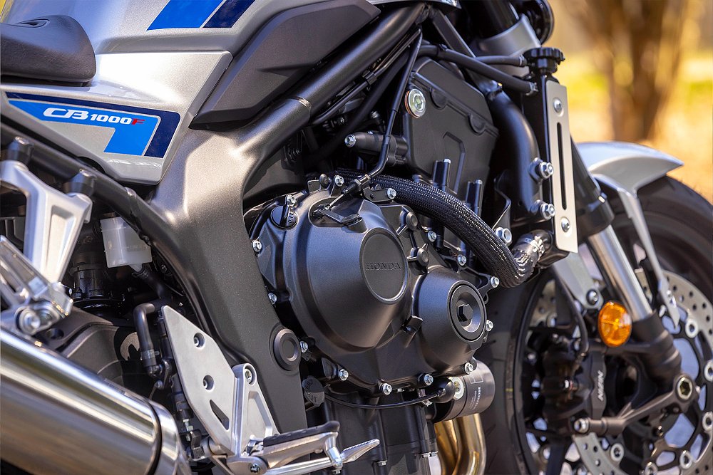 A close up of the CB1000F's inline-four engine.