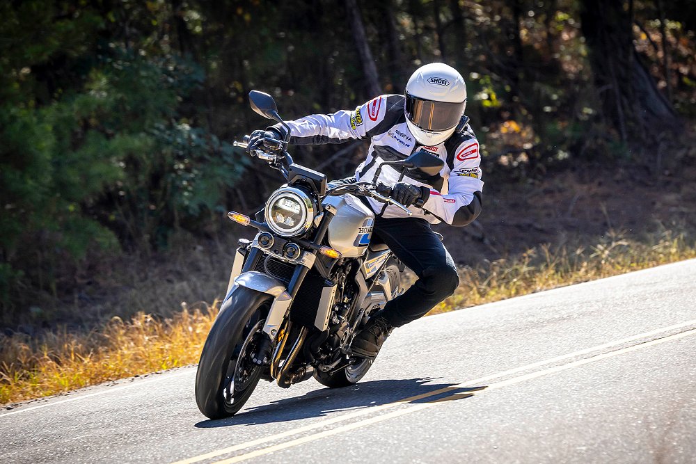 Dustin guides the CB1000F around a sweeper.