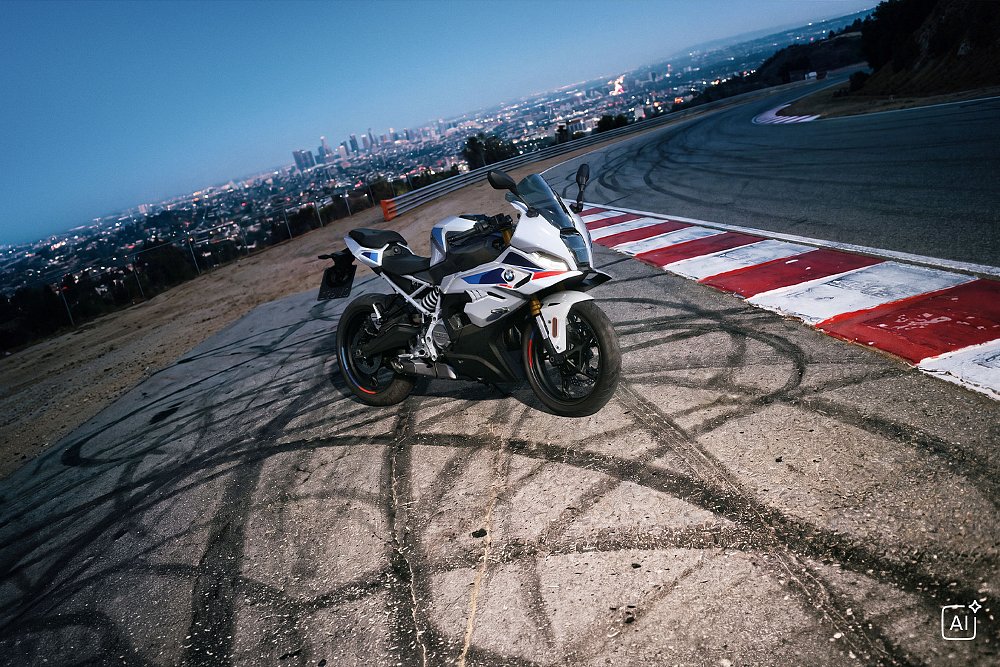 An AI-generated image of the F 450 RR with the Los Angeles skyline in the background.