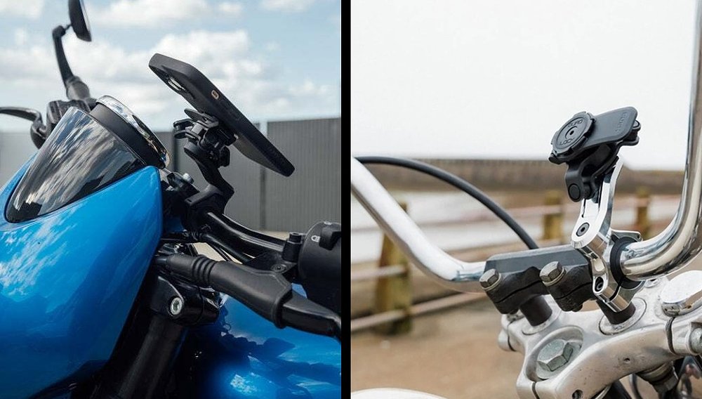photos of the handlebar mounts on two different motorcycles