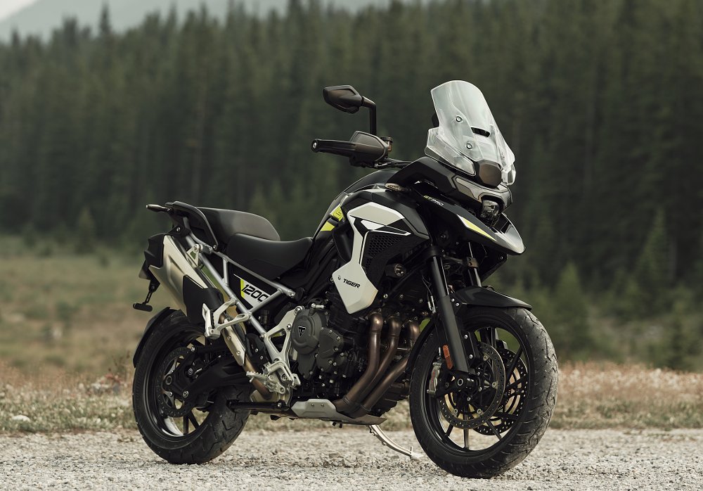 Triumph Tiger 1200 GT Pro parked in a mountain scene