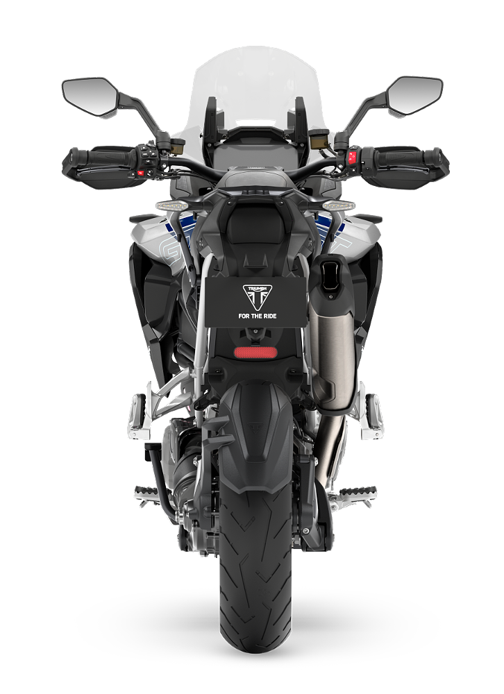 rear view of the Tiger 1200 GT Pro showing radar unit and turn signals
