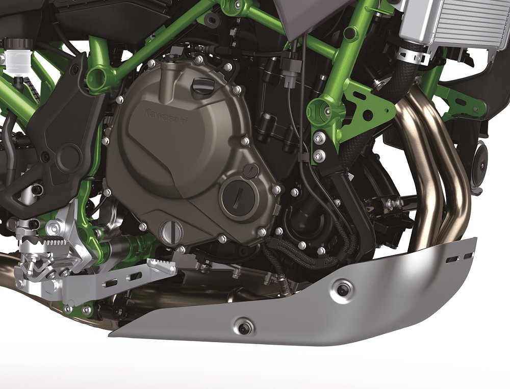 close view of engine in the green trellis frame