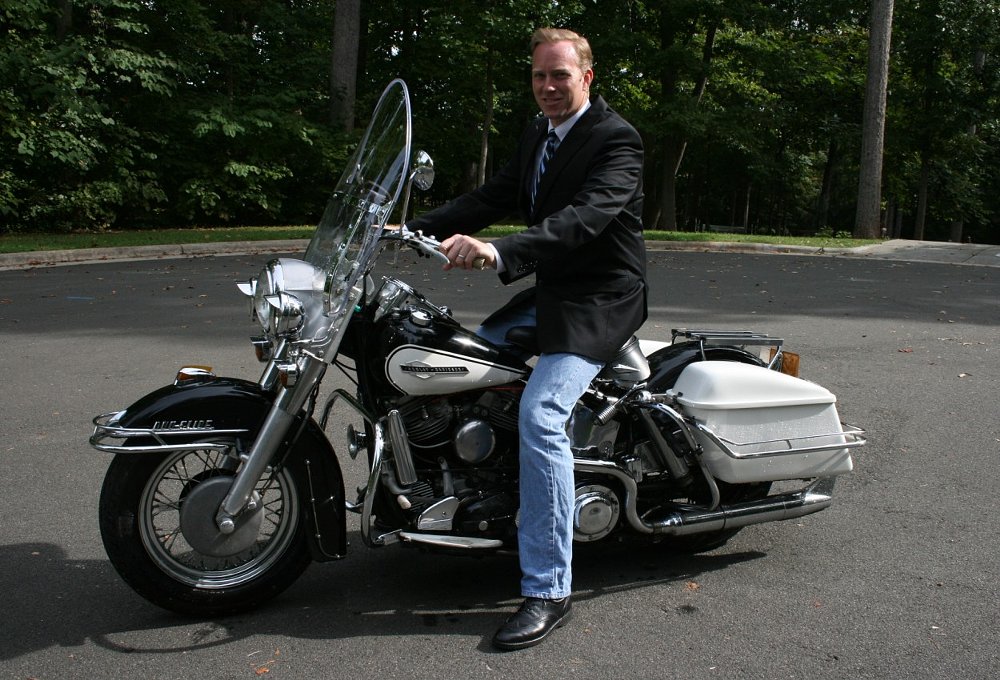 Panhead Jim on his 64 Pan