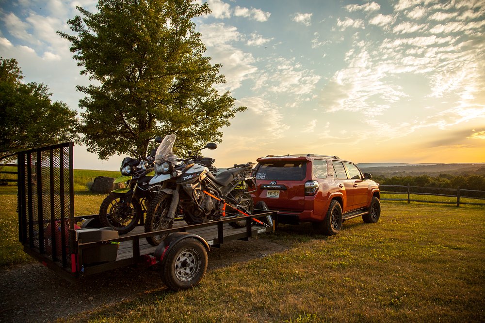 Triumph Tiger 800 and Toyota 4Runner TRD Pro