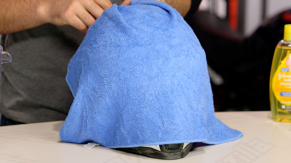 Warm Wet Towel Over Motorcycle Helmet