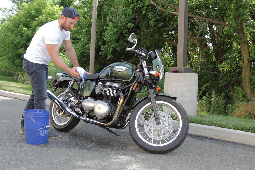 Washing a motorcycle