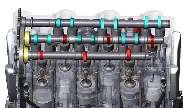 Triple overhead camshaft