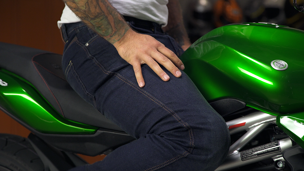 Checking motorcycle pants for fit
