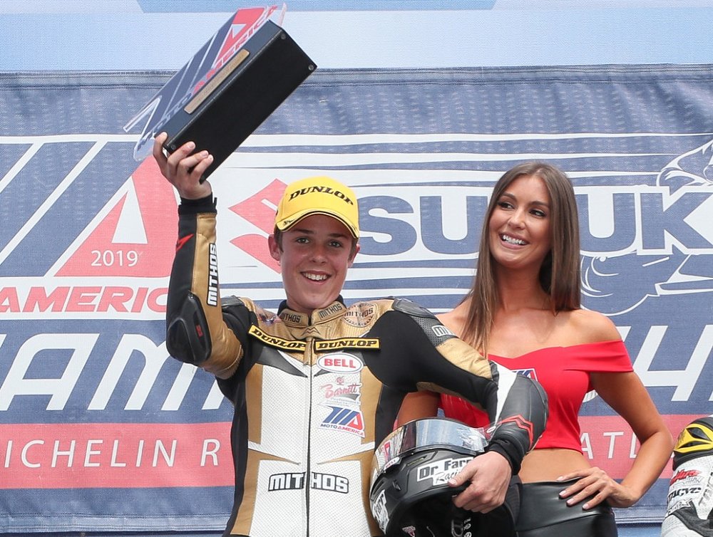 Rocco Landers on the podium at Road Atlanta