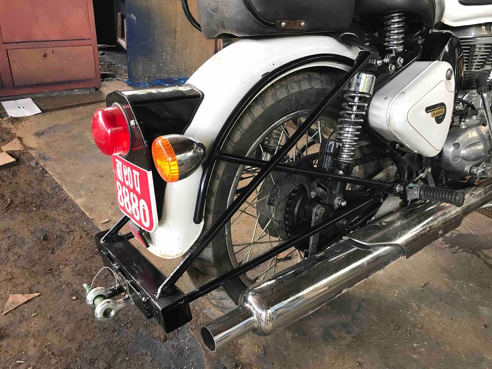 homemade hitch on the Royal Enfield