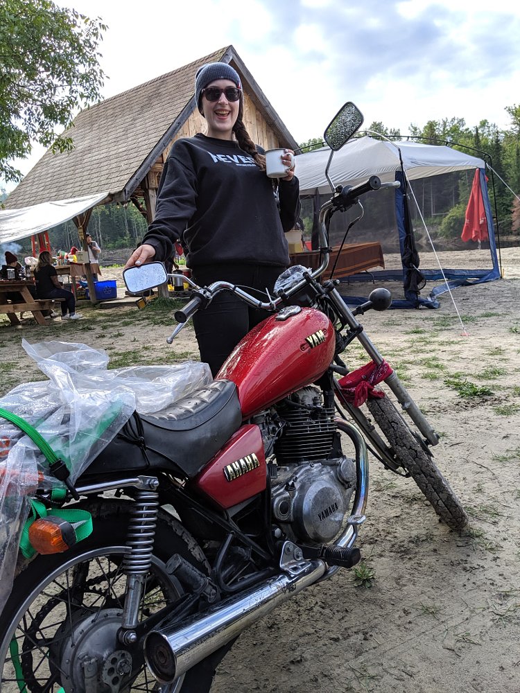 Rebecca and her Yamaha SR250