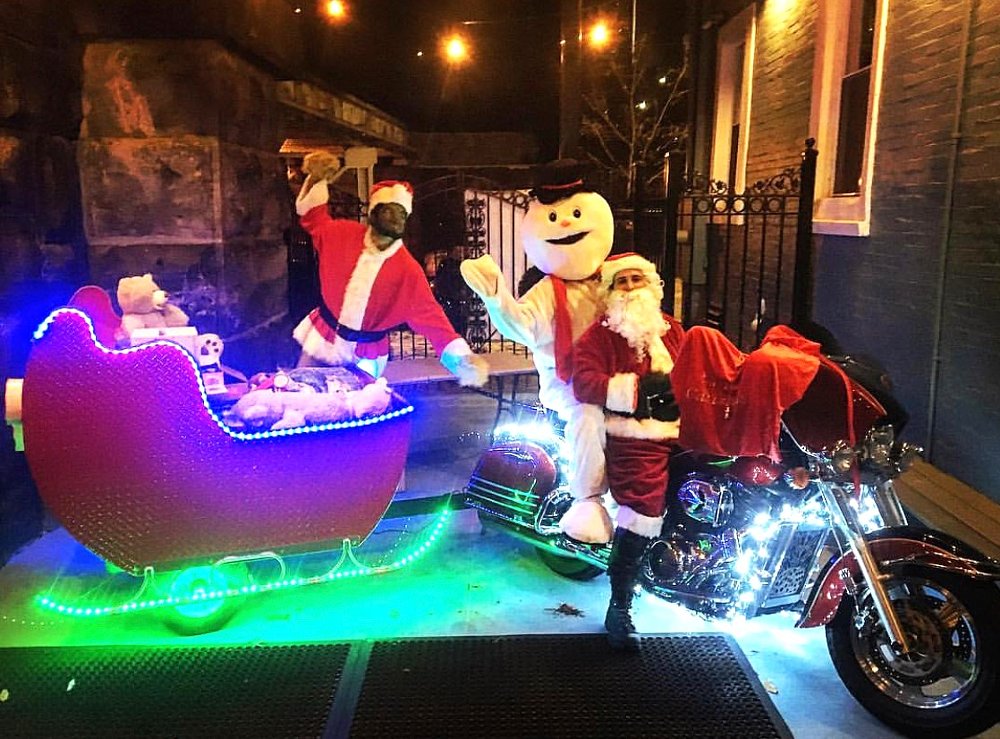Motorcycle Santa and his custom sleigh