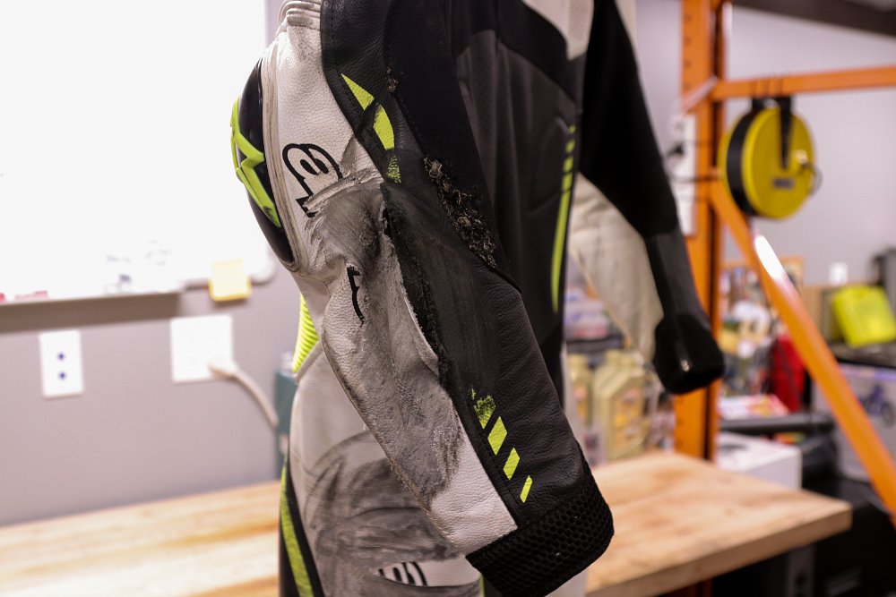 Alpinestars Atem v3 Race Suit after a crash at 90 mph