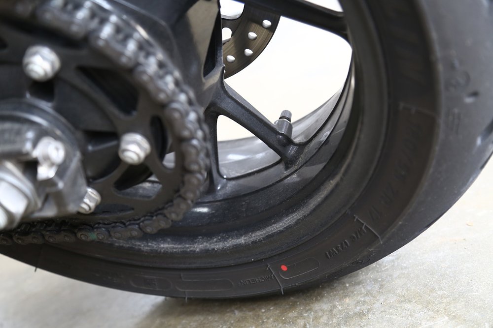 red dot on motorcycle tire