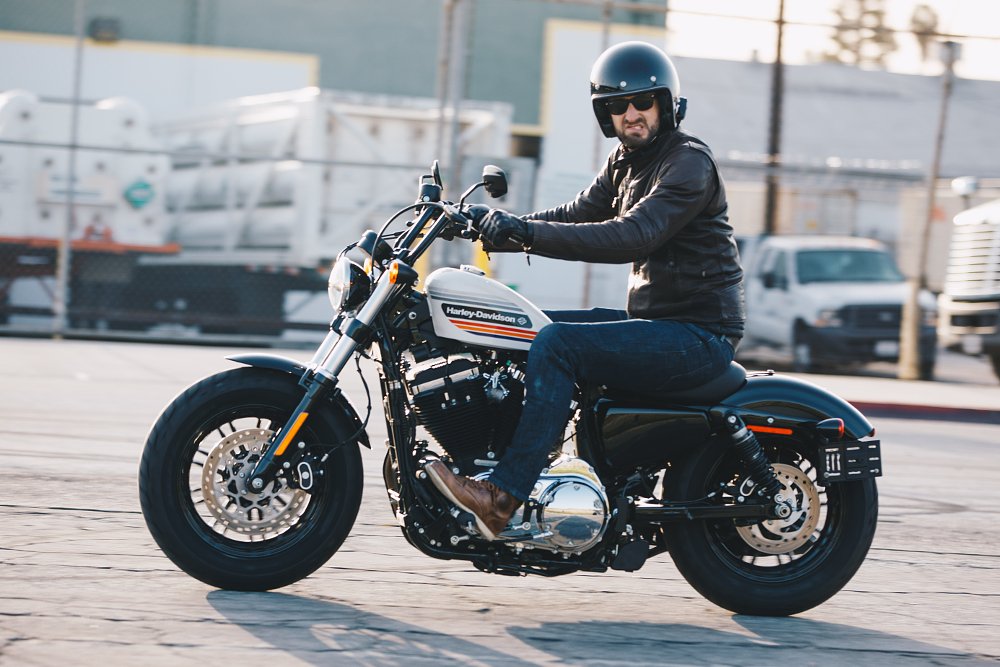 Harley Davidson Forty-Eight Special with rider