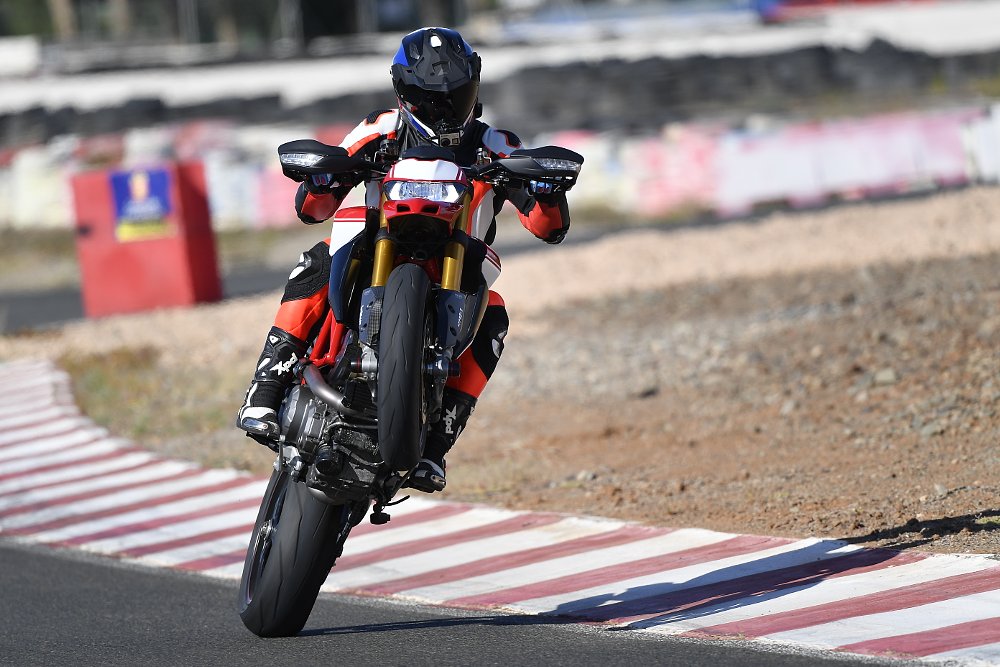 Ducati Hypermotard 950 doing a wheelie