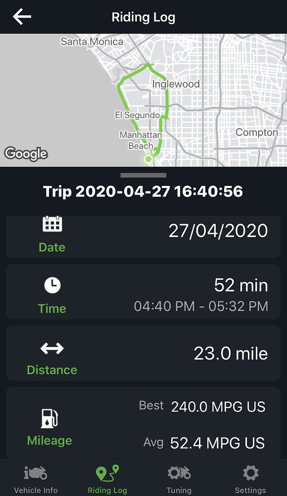 Screen shot of Kawasaki's smart phone app