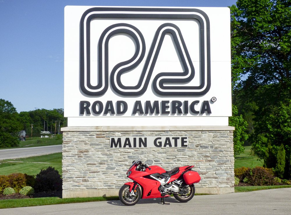 Honda VFR800 Interceptor at the Road America sign