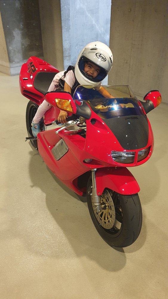 Greg Edwards' daughter on his Honda NR