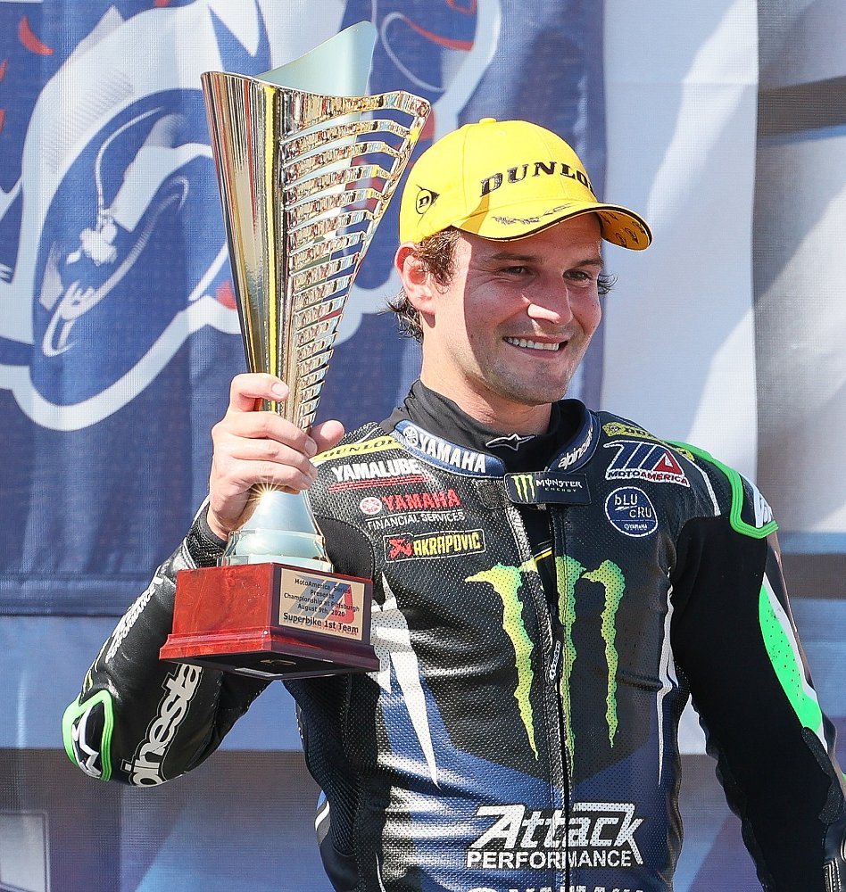 Cameron Beaubier on the podium with trophy