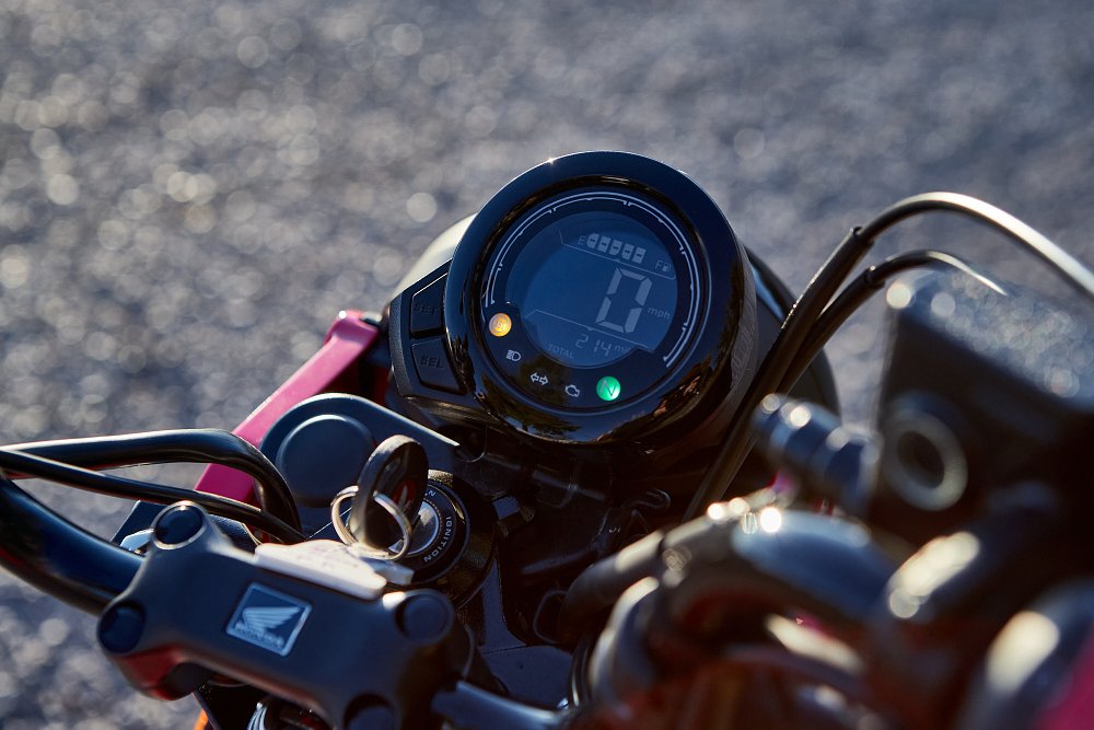 the small, round speedometer display on the 2021 Honda Trail 125