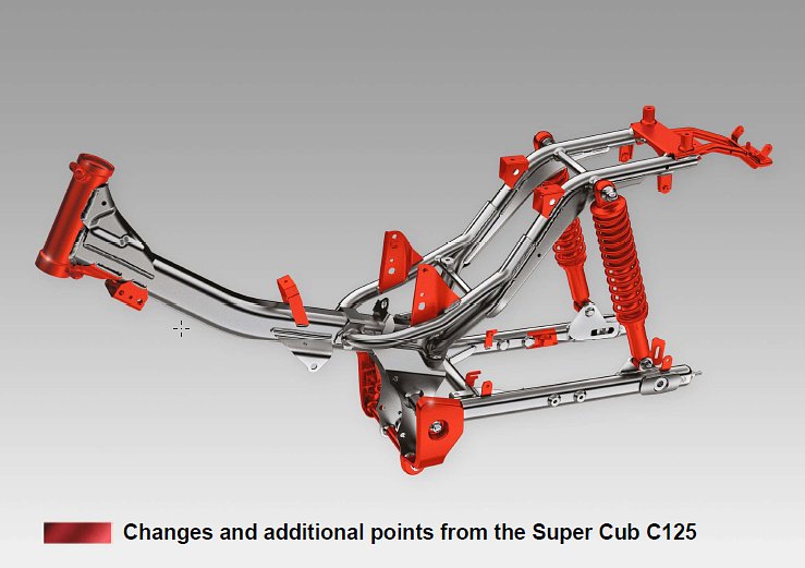 CAD drawing of the frame of the 2021 Honda Trail 125