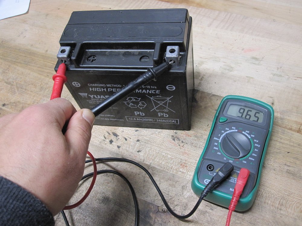 Checking a battery with low voltage.