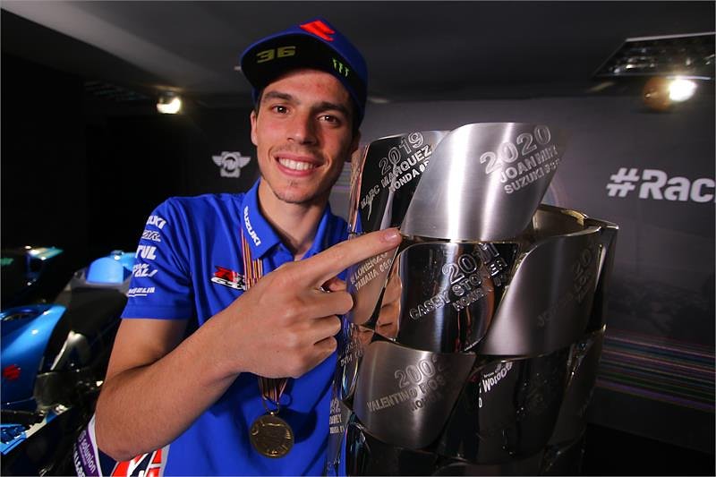Joan Mir with MotoGP trophy
